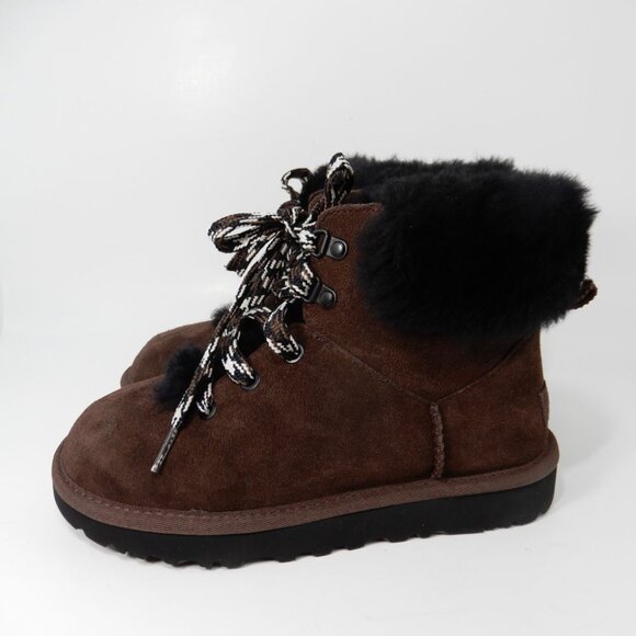 UGG Classic Mini Alpine Lace Up Booties Boots Size 5 Brown Suede Shearling NEW - Picture 3 of 10